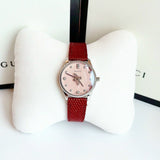 Shop Gucci G Timeless Quartz Diamonds Pink Dial Red Leather Strap Watch For Women - YA1265017 in USA