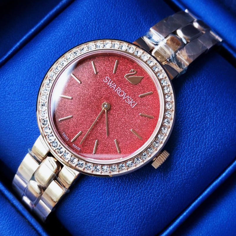 Shop Swarovski Daytime Quartz Coral Dial Rose Gold Steel Strap Watch for Women - 5182250 in USA