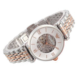 Emporio Armani Gianni T Bar Silver Skeleton Dial Two Tone Strap Watch For Women - AR1992 Buy Now By Emporio Armani