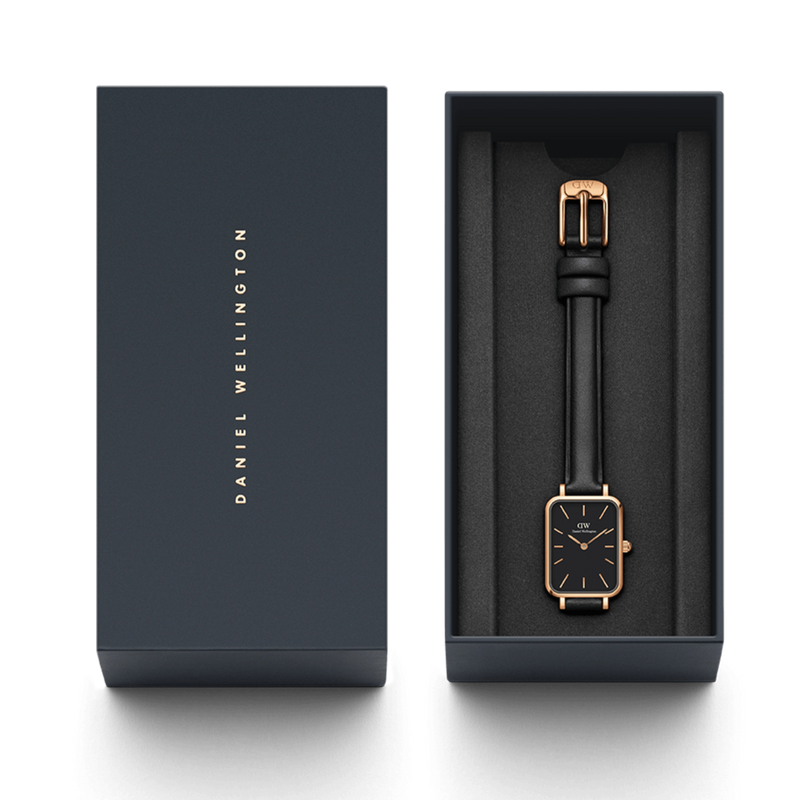 Daniel Wellington Quadro Black Dial Black Leather Strap Watch For Women - DW00100449 Buy Now By Daniel Wellington