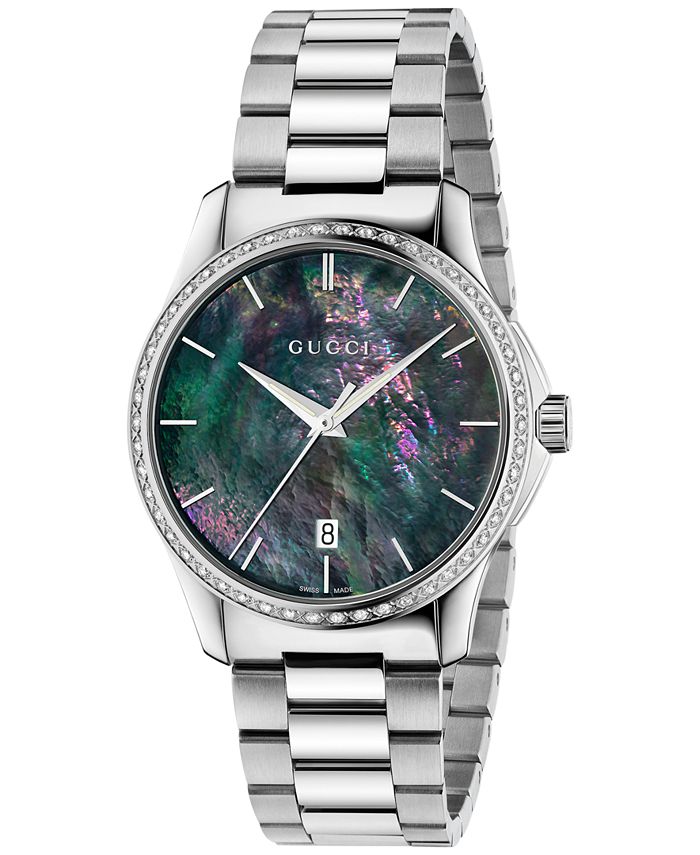 Shop Gucci G Timeless Diamonds Mother of Pearl Blue Dial Silver Steel Strap Unisex Watch - YA126458 in USA
