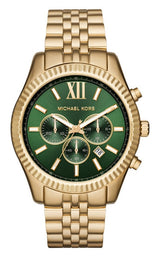 Michael Kors Lexington Chronograph Green Dial Gold Steel Strap Watch for Men - MK8446 Buy Now By Michael Kors