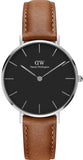 Daniel Wellington Petite Sterling Black Dial Brown Leather Strap Watch For Women - DW00100178