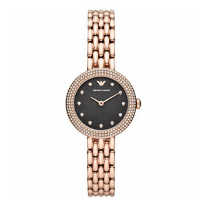 Emporio Armani Rosa Quartz Mother of Pearl Black Dial Rose Gold Steel Strap Watch For Women - AR11372