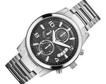 Guess Exec Chronograph Quartz Black Dial Silver Steel Strap Watch For Men - W0075G1 Buy Now By Guess
