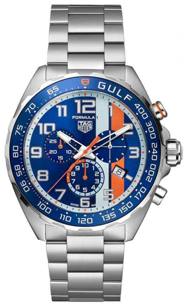 Shop Tag Heuer Formula 1 Gulf Edition Chronograph Blue Dial Silver Steel Strap Watch for Men - CAZ101AT.BA0842 in USA