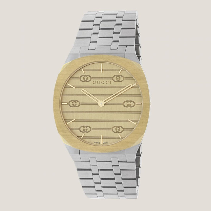 Gucci 25H Quartz Gold Dial Silver Steel Strap Watch for Women - YA163403 Buy Now By Gucci