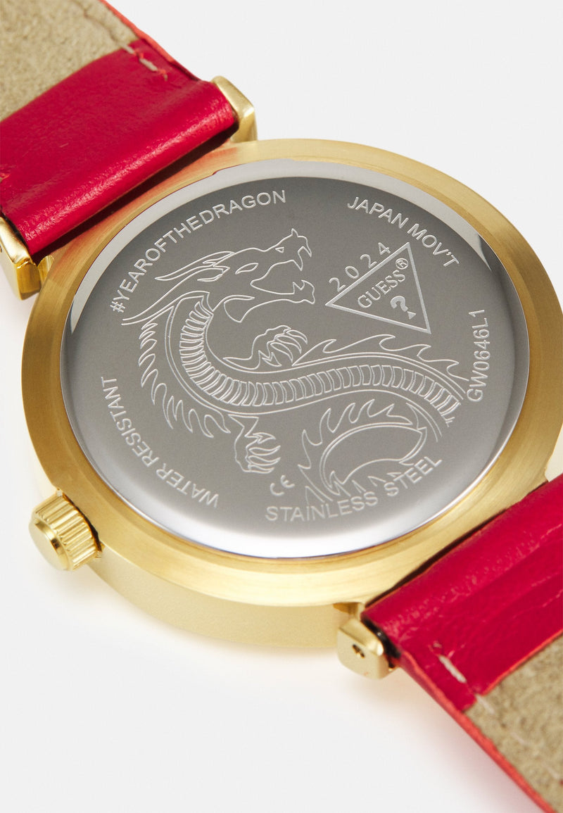 Guess Trend Dragon Gold Dial Red Leather Strap Watch For Women - GW0646L1 Buy Now By Guess