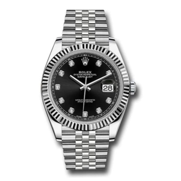 Shop Rolex Datejust 41 Oyster Diamonds Black Dial Oystersteel & White Gold Strap Watch for Men - M126334-0012 in USA