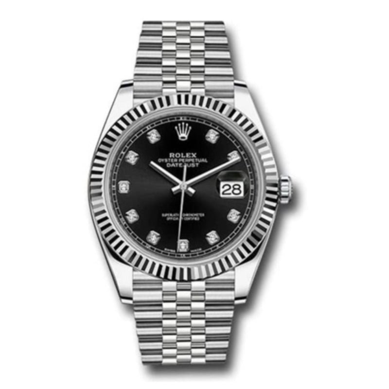 Shop Rolex Datejust 41 Oyster Diamonds Black Dial Oystersteel & White Gold Strap Watch for Men - M126334-0012 in USA