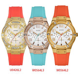 Guess Jet Setter Golden Dial Orange Rubber Watch For Women - W0564L2 Buy Now By Guess