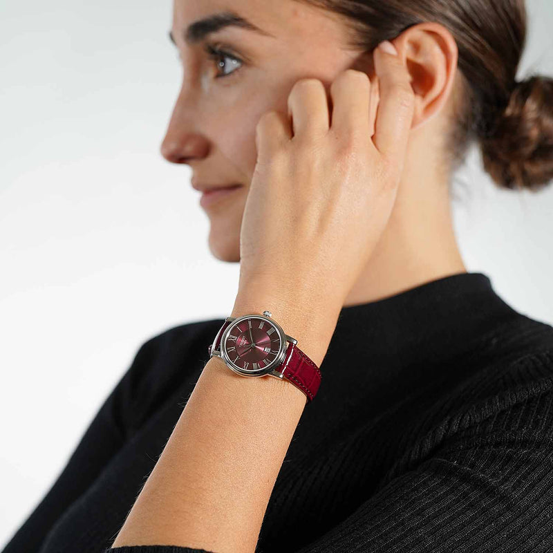Tissot Carson Premium Lady Maroon Dial Maroon Leather Strap Watch For Women - T122.210.16.373.00 Buy Now By Tissot