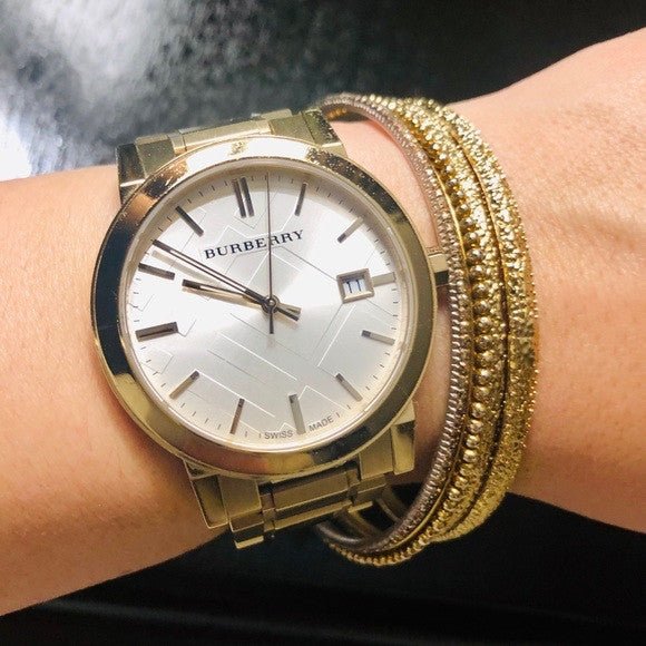 Burberry The City Silver Dial Gold Steel Strap Unisex Watch - BU9003 Buy Now By Burberry