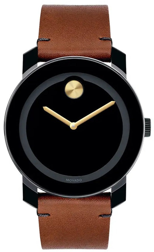 Shop Movado Bold Black Dial Brown Leather Strap Watch For Men - 3600305 in USA