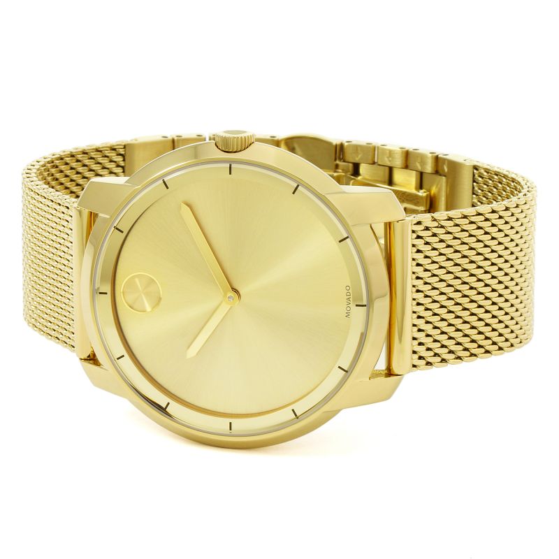 Shop Movado Bold Gold Dial Gold Mesh Bracelet Watch For Men - 3600373 in USA