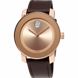 Shop Movado Bold Rose Gold Dial Brown Leather Strap Watch for Men - 3600395 in USA