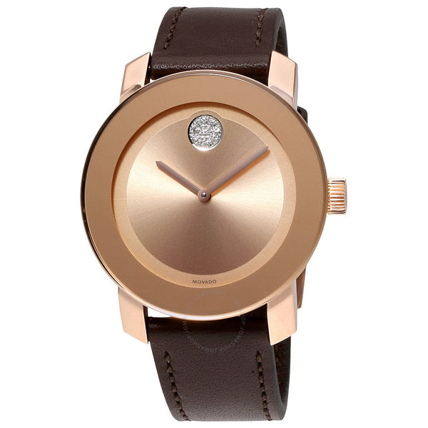Shop Movado Bold Rose Gold Dial Brown Leather Strap Watch for Men - 3600395 in USA