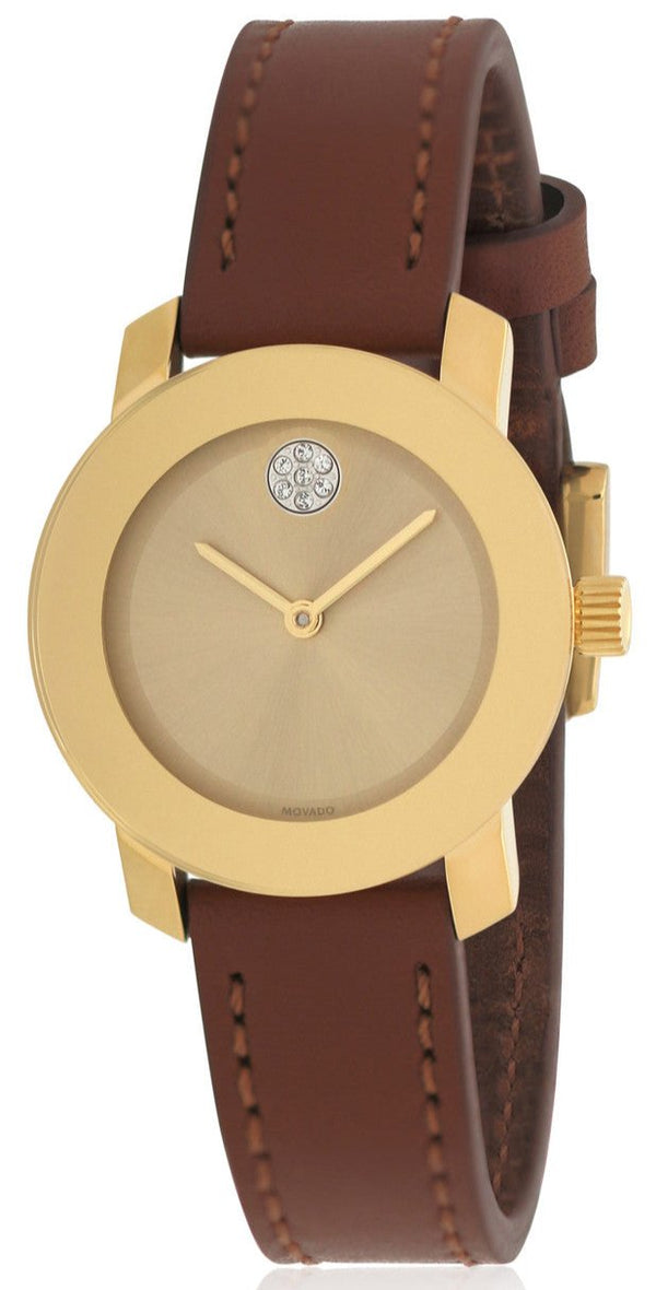 Shop Movado Bold Gold Dial Brown Leather Strap Watch for Women - 3600437 in USA