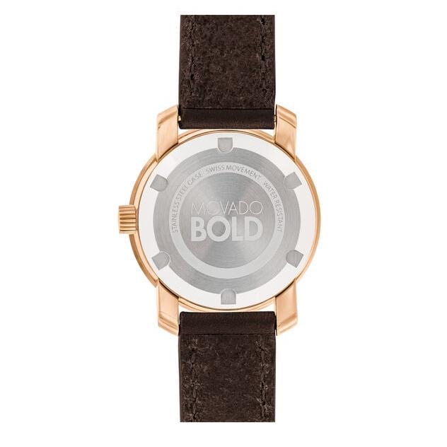 Shop Movado Bold Rose Gold Dial Brown Leather Strap Watch For Women - 3600438 in USA