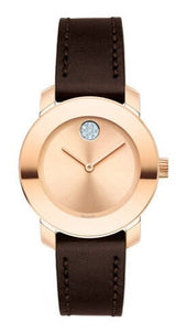 Shop Movado Bold Rose Gold Dial Brown Leather Strap Watch For Women - 3600438 in USA
