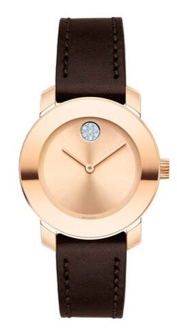 Shop Movado Bold Rose Gold Dial Brown Leather Strap Watch For Women - 3600438 in USA