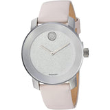Shop Movado Bold Glitter Silver Dial Pink Leather Strap Watch For Women - 3600522 in USA