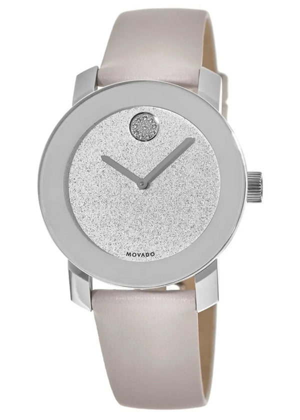 Shop Movado Bold Glitter Silver Dial Pink Leather Strap Watch For Women - 3600522 in USA