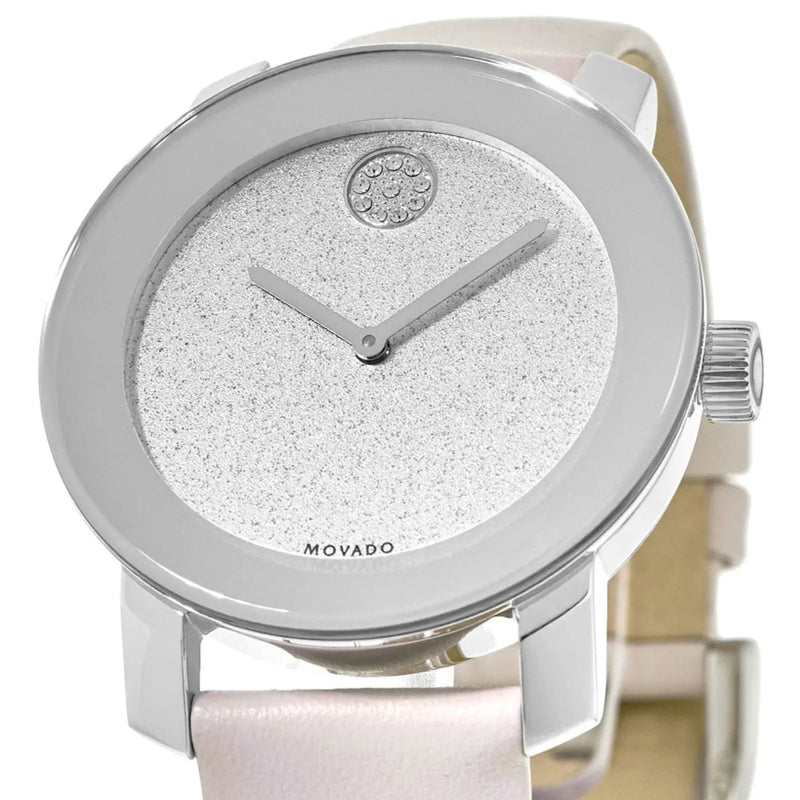 Shop Movado Bold Glitter Silver Dial Pink Leather Strap Watch For Women - 3600522 in USA