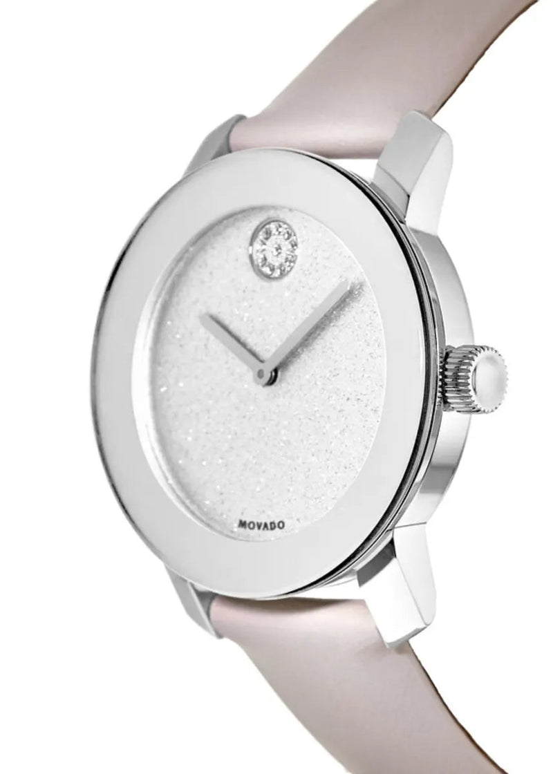 Shop Movado Bold Glitter Silver Dial Pink Leather Strap Watch For Women - 3600522 in USA