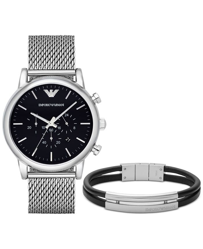Emporio Armani Luigi Black Dial Silver Mesh Bracelet Watch For Men - AR8032 Buy Now By Emporio Armani