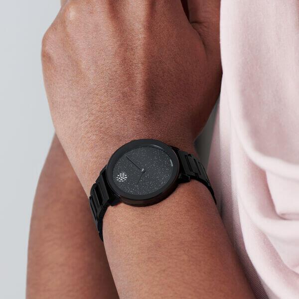 Movado Bold Crystals Black Dial Black Steel Strap Watch for Women - 3600576 Buy Now By Movado