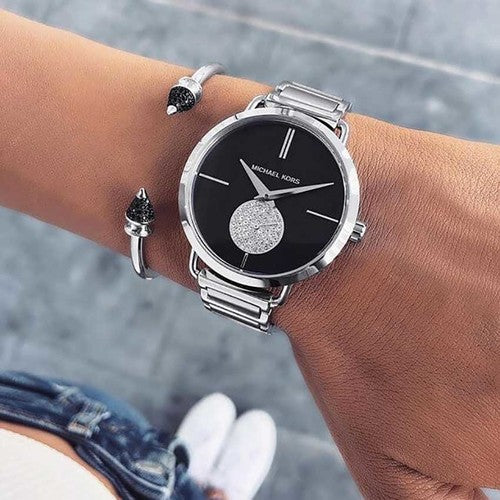 Michael Kors Portia Black Dial Silver Steel Strap Watch for Women - MK3638 Buy Now By Michael Kors