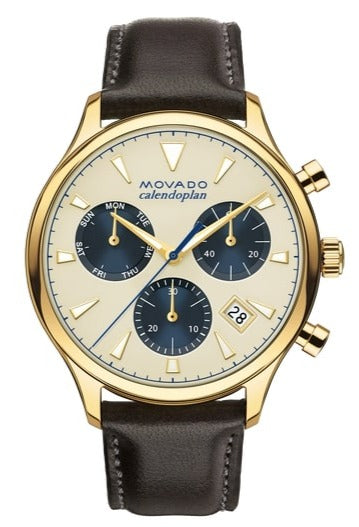 Movado Heritage Chronograph White Black Leather Strap Watch for Men - 3650007 Buy Now By Movado