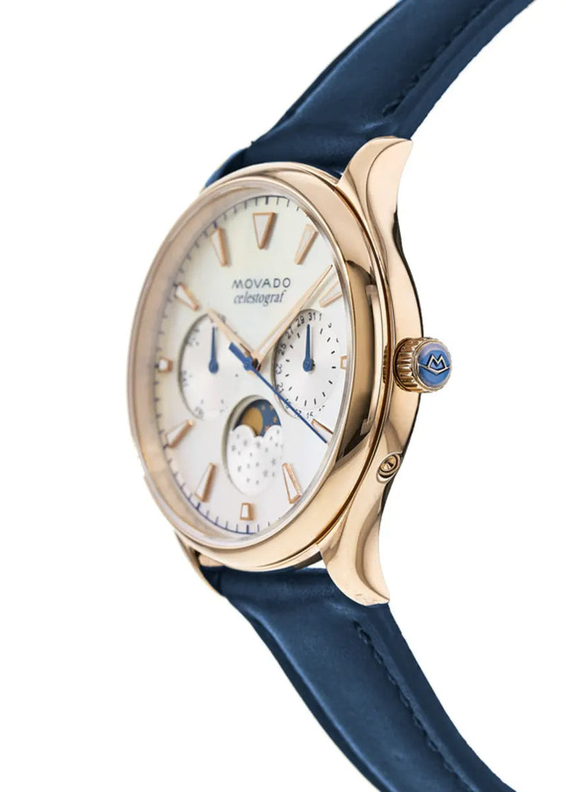 Movado Heritage Celestograf White Mother of Pearl Dial Blue Leather Strap Watch For Women - 3650011 Buy Now By Movado