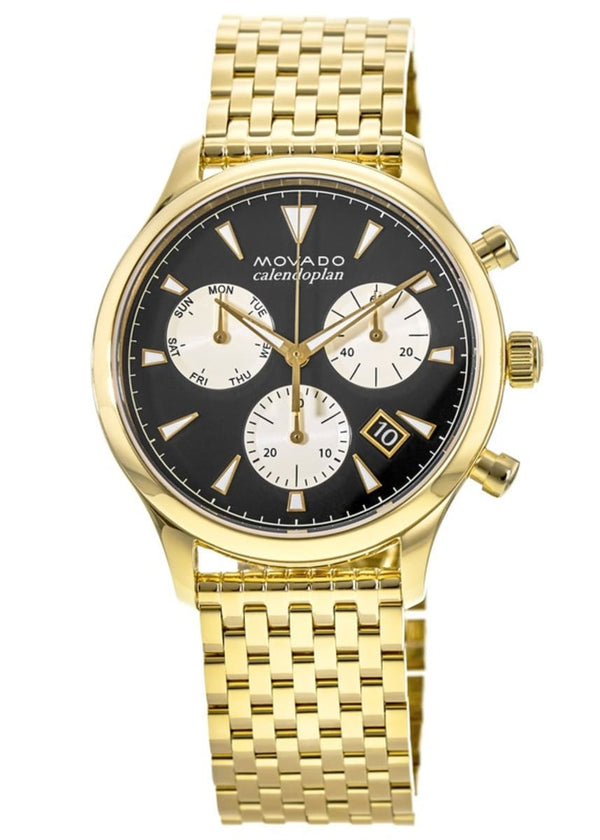 Shop Movado Heritage Calendoplan Blue Dial Gold Steel Strap Watch for Men - 3650015 in USA