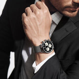 Shop Movado Heritage Calendoplan Chronograph Black Dial Silver Mesh Strap Watch for Men - 3650097 in USA