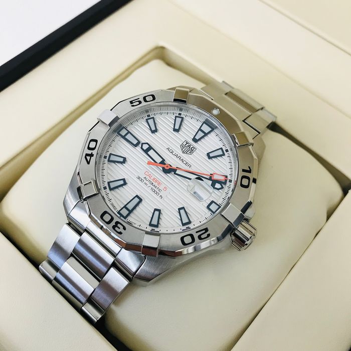 Shop Tag Heuer Aquaracer Calibre 5 Automatic White Dial Silver Steel Strap Watch for Men - WAY2013.BA0927 in USA