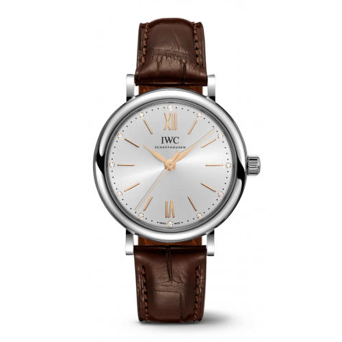 Shop IWC Portofino Automatic Silver Dial Brown Leather Strap Watch for Women - IW357403 in USA
