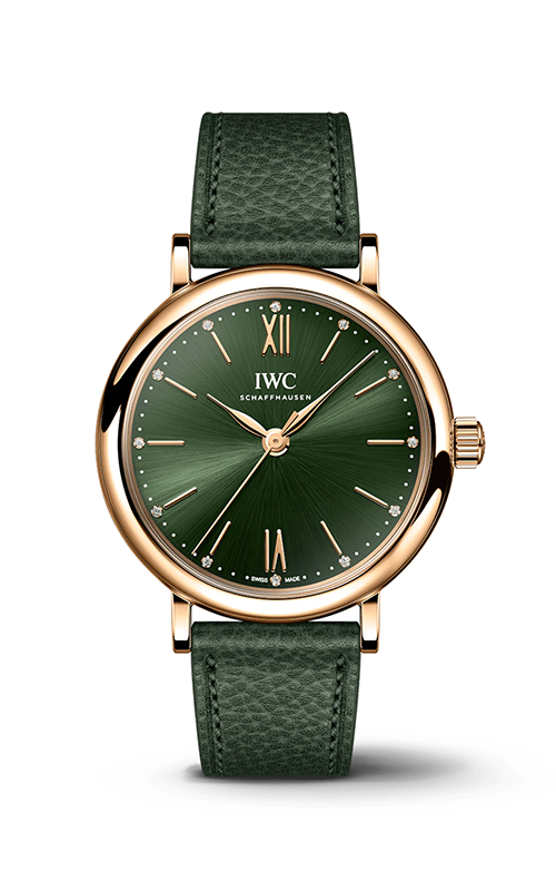 Shop IWC Portofino Automatic Green Dial Green Leather Strap Watch for Women - IW357415 in USA