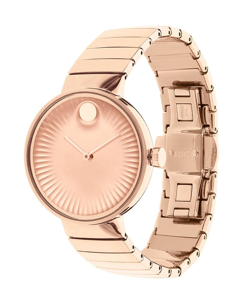 Shop Movado Edge Rose Gold Dial Rose Gold Steel Strap Watch for Women - 3680013 in USA