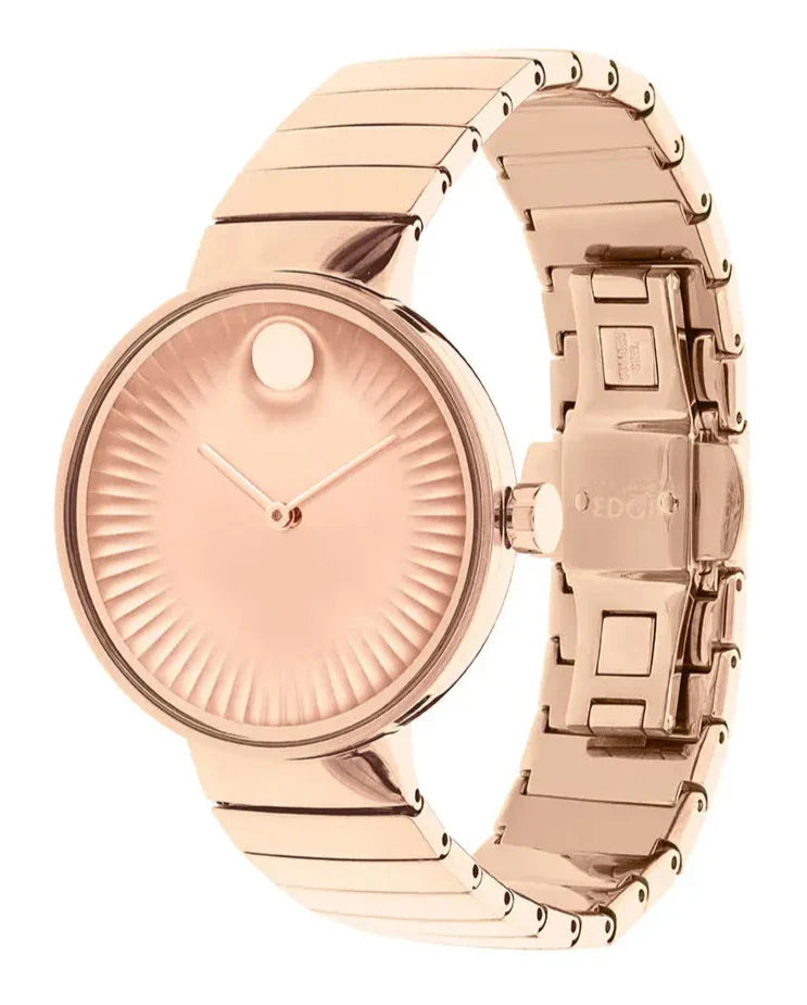 Shop Movado Edge Rose Gold Dial Rose Gold Steel Strap Watch for Women - 3680013 in USA