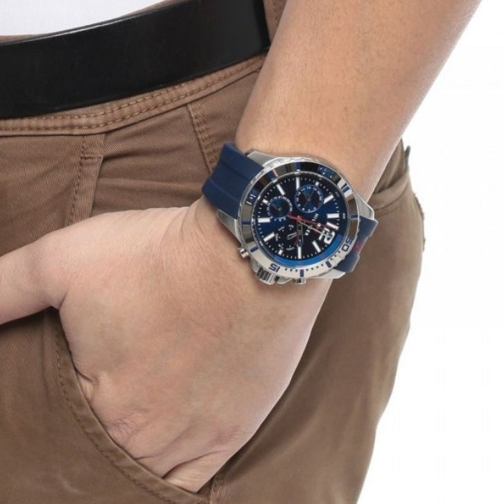 Shop Tommy Hilfiger Sport Multifunction Black Dial Black Rubber Strap Watch for Men - 1791143 in USA