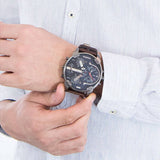Shop Diesel Mr Daddy Blue Dial Brown Leather Strap Watch For Men - DZ7314 in USA