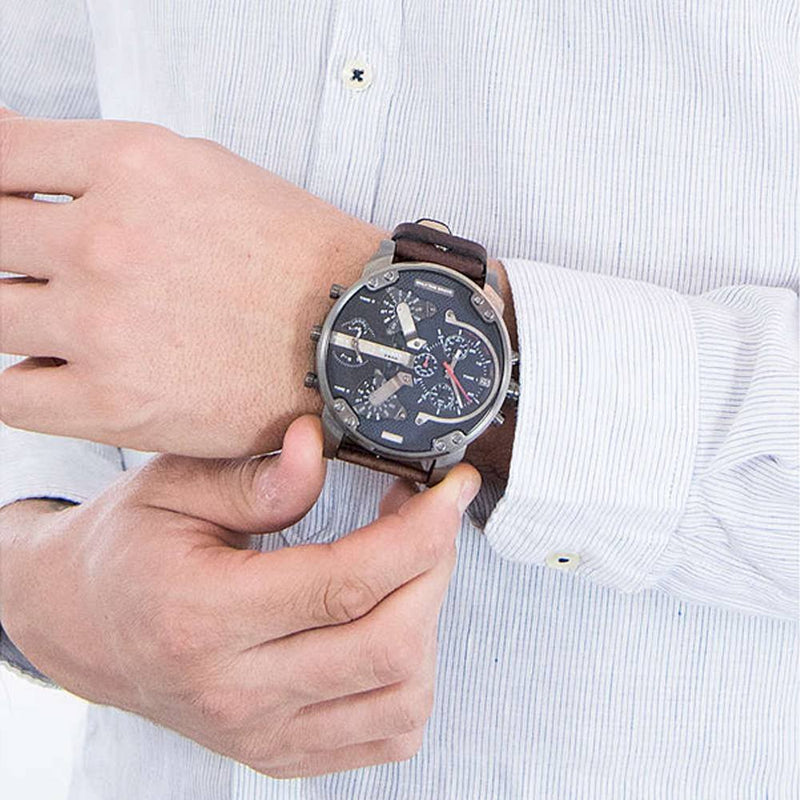 Shop Diesel Mr Daddy Blue Dial Brown Leather Strap Watch For Men - DZ7314 in USA