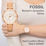 Fossil Jacqueline White Dial Brown Leather Strap Watch for Women - ES3487