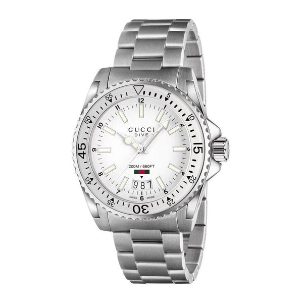Shop Gucci Dive Quartz White Dial Silver Steel Strap Watch for Men - YA136302 in USA