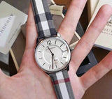 Shop Burberry The Classic Horseferry Silver Dial Black Leather Strap Watch for Men - BU10002 in USA