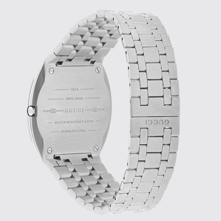Shop Gucci 25H Quartz Diamonds Silver Dial Silver Steel Strap Watch for Women - YA163401 in USA