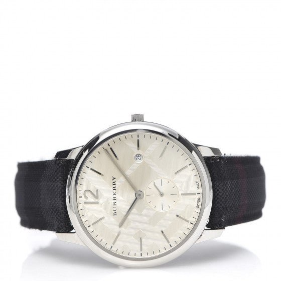 Shop Burberry Classic Round Cream Dial Black Leather Strap Watch for Men - BU10008 in USA