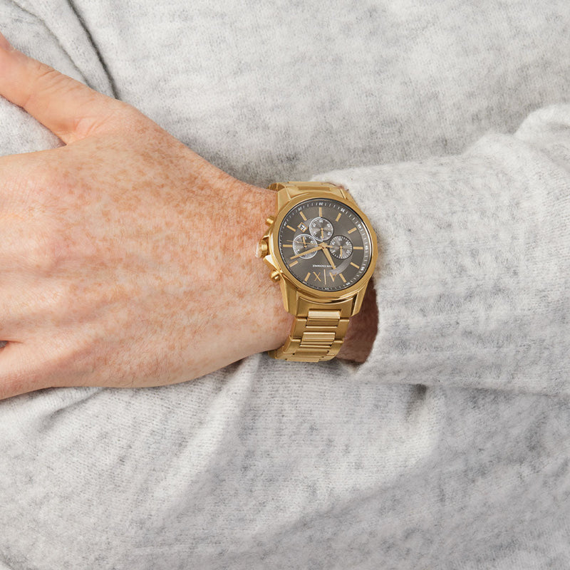 Armani Exchange Banks Chronograph Black Dial Gold Steel Strap Watch For Men - AX1721 Buy Now By Armani Exchange